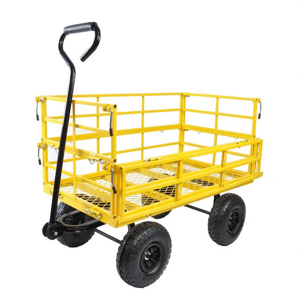 Sudzendf 14 cu. ft. Steel Folding Shopping Beach Garden Cart in Yellow