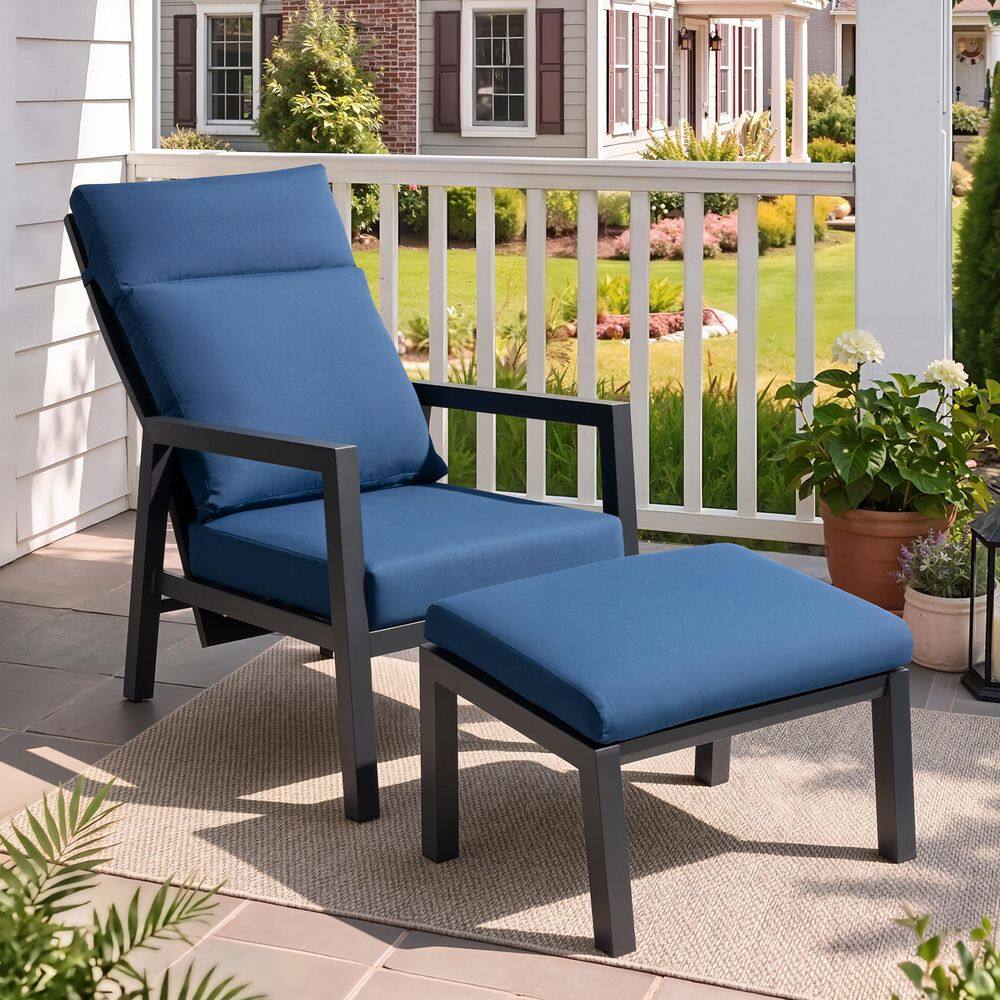 Aluminum Outdoor Chaise Lounge with Removable Navy Blue Cushion and Ottoman Lounge Chair with Adjustable Backrest price history on PriceWatchPro