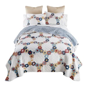 Prairie 3-pieces White Cotton Queen Quilt Set