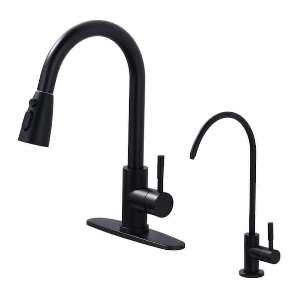 Single Handle Pull Down Sprayer Kitchen Faucet with Water Filter Faucet and 3-Mode Pull Down Sprayer in Matte Black