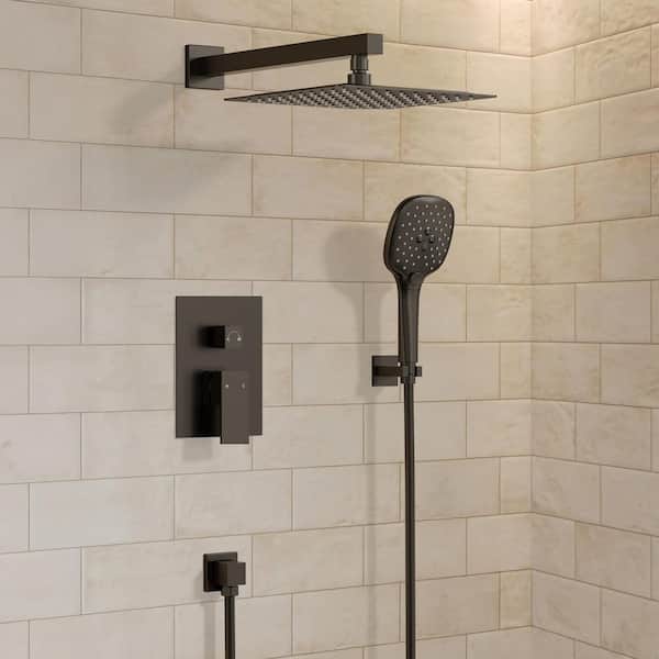 Classic Rain 4-Spray 10 in. Dual Wall Mount Shower Head and Handheld Shower Faucet 2.5 GPM in Matte Black Valve Include
