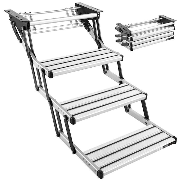 Manual 3-Step Retractable RV Stairs, 440 lbs. Capacity, Folding Aluminum Alloy Camper Steps with Steel Frame