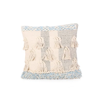 Kestrel Boho Natural and Light Blue Handcrafted Fabric 18 in. x 18 in. Pillow Cover (Set of 2)