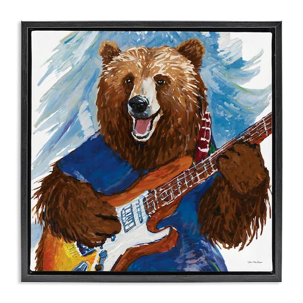 Stupell Industries Bear Playing Guitar by Seven Trees Design Black Floater Frame Animal Graphic Art Print 25 in. x 25 in.