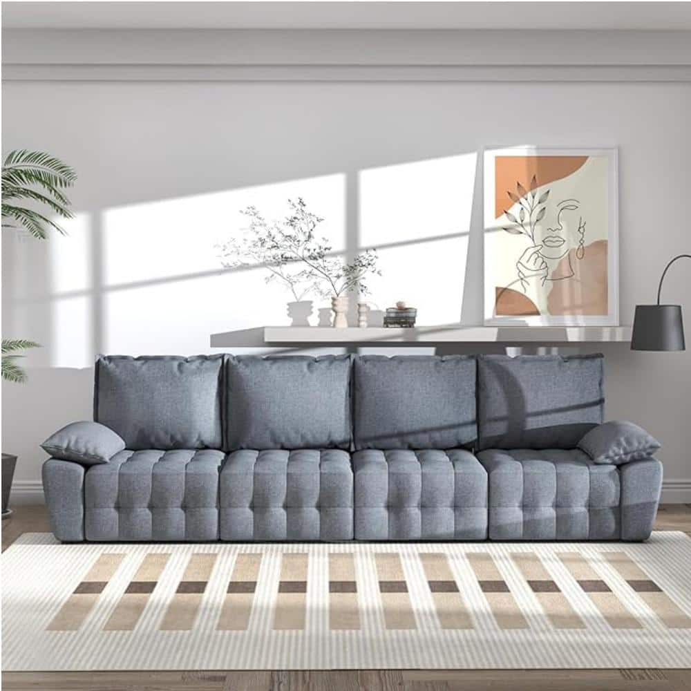 Carson 118 in Pillow-Top Arm Polyester Rectangle Modern Modular Sofa in. Grey