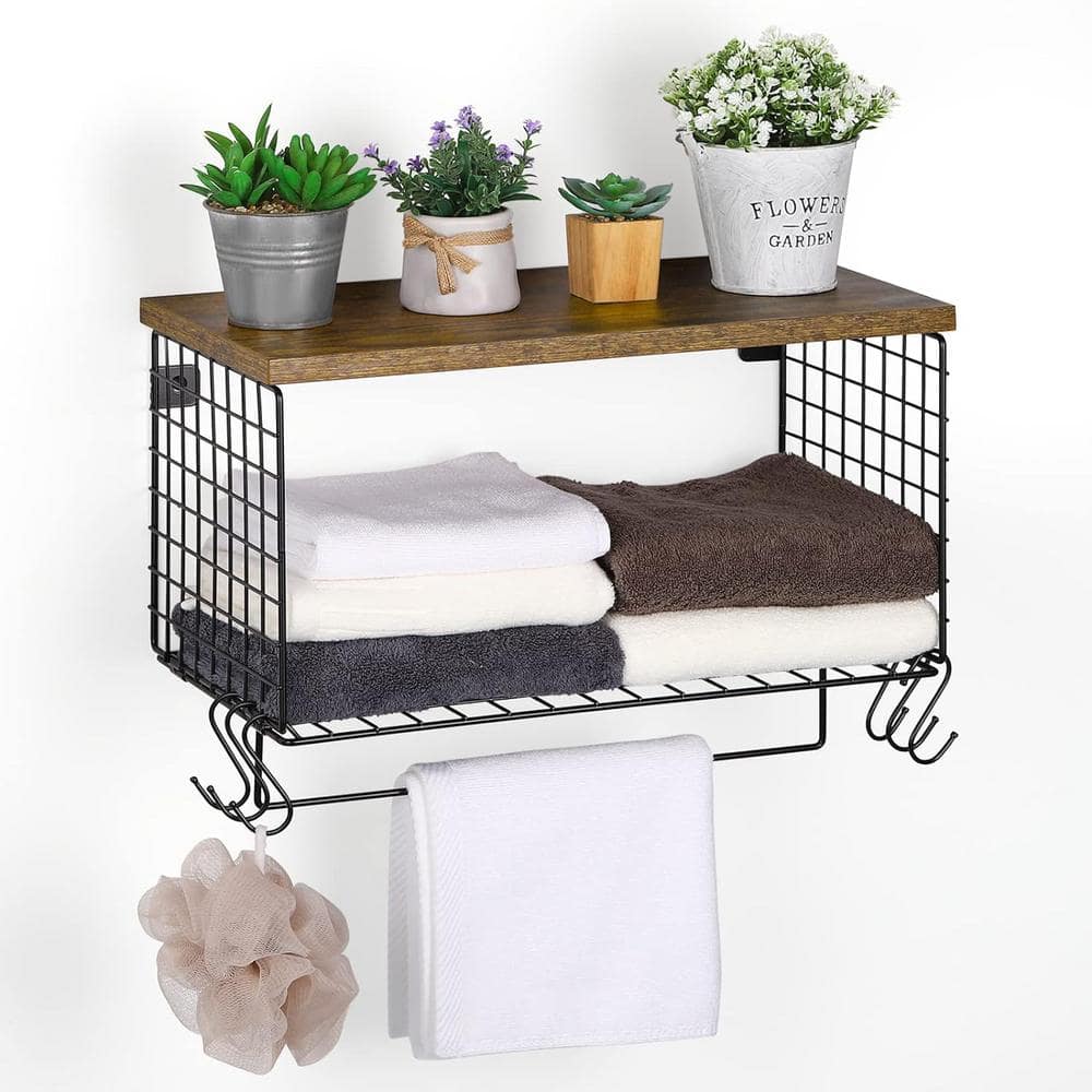 15.75 in. W x 7.87 in. D Decorative Wall Shelf, Rustic Brown Towel Holder W