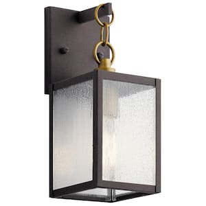 Lahden 16.75 in. 1-Light Weathered Zinc Outdoor Hardwired Wall Lantern Sconce with No Bulbs Included (1-Pack)