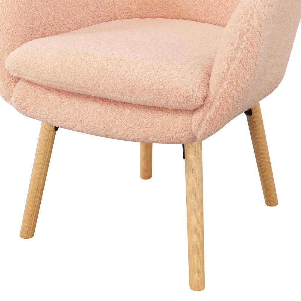 Blush Velvet Wingback Transitional Accent Chair with Wood Legs