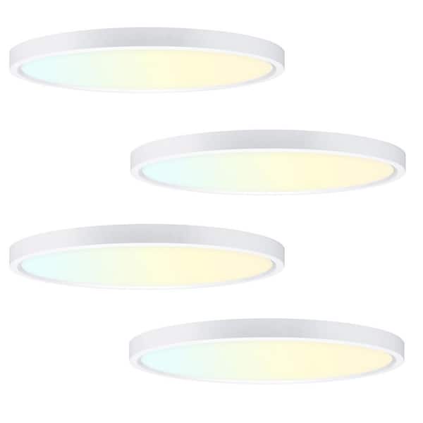 Sofiton 16 in. Round White New Ultra-Low Profile Integrated LED Flush Mount Ceiling Light 5CCT Selectable Panel Light (4-Pack)