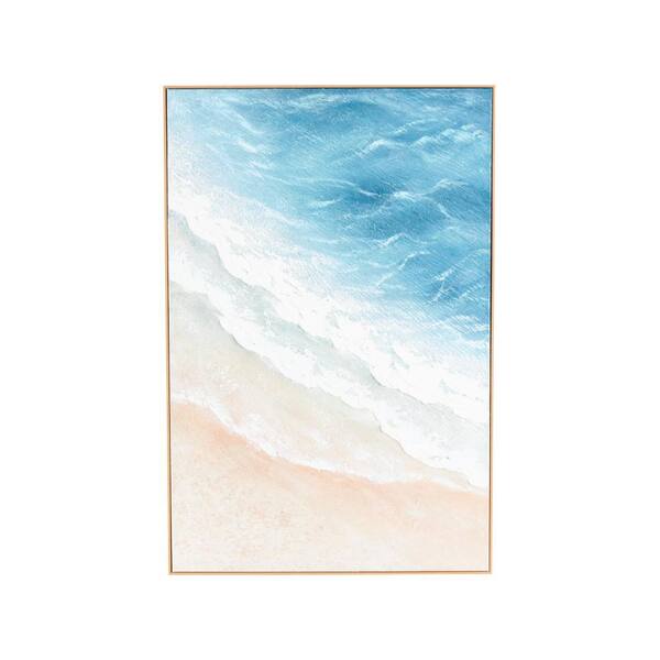 Litton Lane 1-Panel Landscape Abstract Ocean Wave Framed Wall Art 47 in. x 32 in.