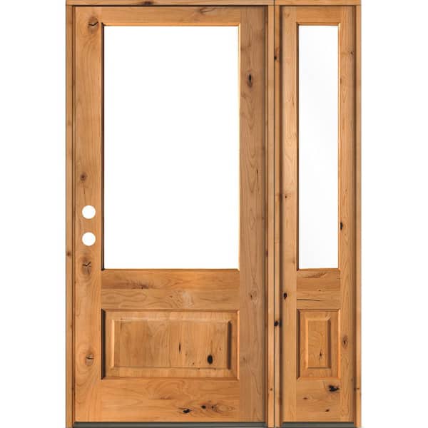 Krosswood Doors 50 in. x 80 in. Farmhouse Knotty Alder Right-Hand/Inswing 3/4-Lite Clear Glass Clear Stain Wood Prehung Front Door