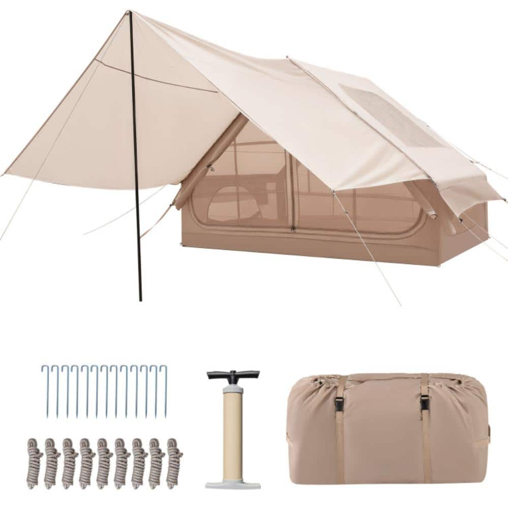 4-6 People Inflatable Camping Tent with Porch and Carrying Bag Waterproof for Outdoor Camping Hiking Set-Beige price history on PriceWatchPro
