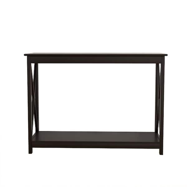 Ahokua 43.31 in. Black Standard Rectangle Wood Console Table with Shelf