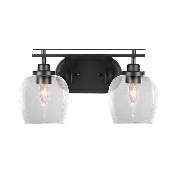 Unbranded Monroe 17 in. 2-Light Matte Black Vanity Light with 6 in. Clear Bubble Glass Shade No Bulbs Included