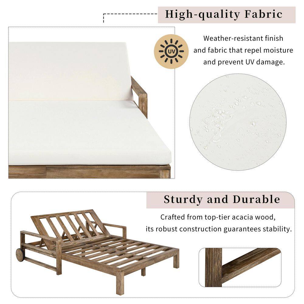 Details of fabric quality and sturdy acacia wood construction.