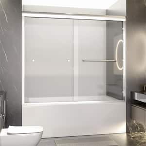 60 in. W x 58 in. H Semi-Frameless Double Sliding Tub Door in Chrome with 1/4 in. Thick Tempered Clear Glass
