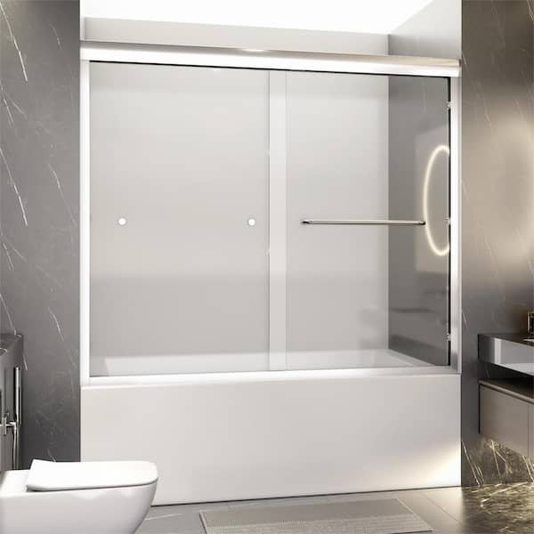 Abruzzo 60 in. W x 58 in. H Semi-Frameless Double Sliding Tub Door in Chrome with 1/4 in. Thick Tempered Clear Glass