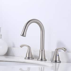 3 Hole 8 in. Widespread Double Handle Bathroom Faucet with Drain Kit Included in Brushed Nickel