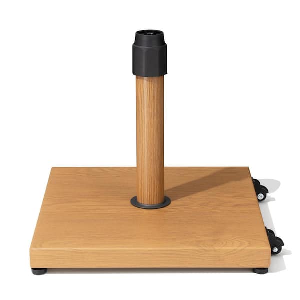 Crestlive Products 40 lbs. Square Iron Patio Umbrella Base with Wheels in Echo Teak
