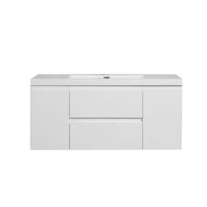 47.24 in. W x 19.69 in. D x 22.44 in. H Single Sink Wall Mounted Bath Vanity in White with White Culture Marble Top