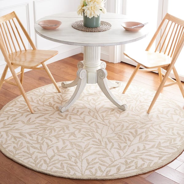 Jardin 3 ft. x 3 ft. Round Ivory/Beige Border Floral Area Rug