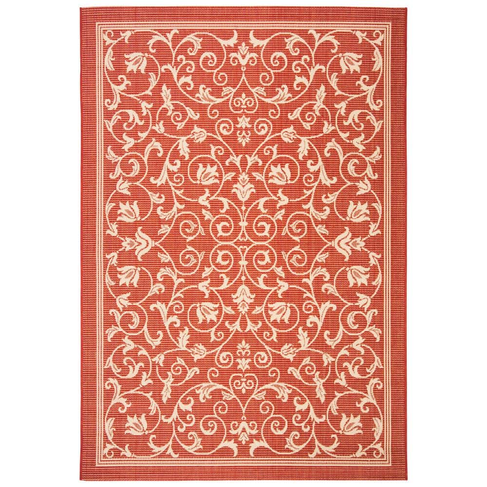 SAFAVIEH Courtyard Red/Natural 5 ft. x 8 ft. Border Indoor/Outdoor ...