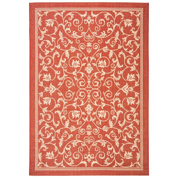 SAFAVIEH Courtyard Red/Natural 5 ft. x 8 ft. Border Indoor/Outdoor Patio  Area Rug