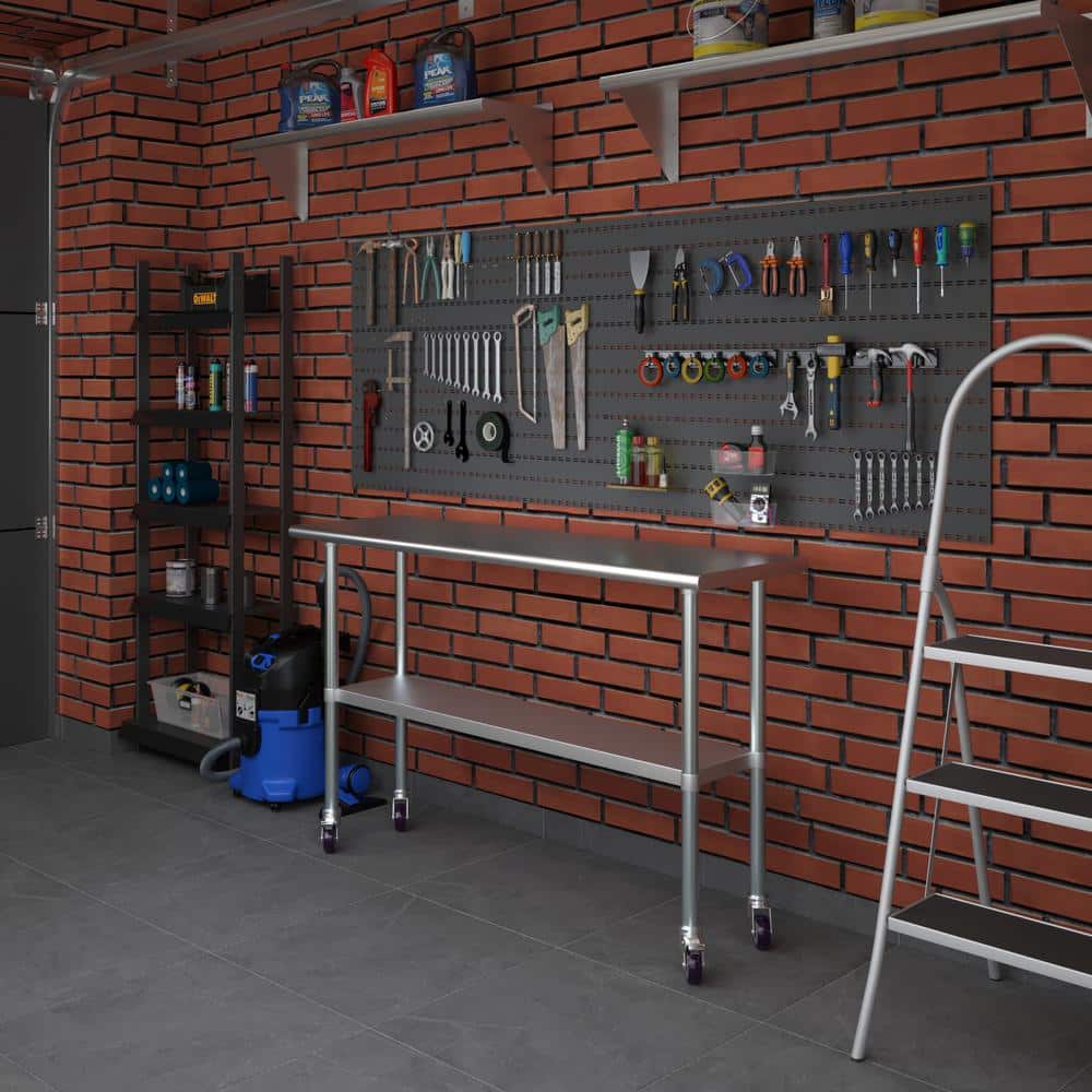 60" Stainless Steel Work Table with Galvanized Undershelf and Casters