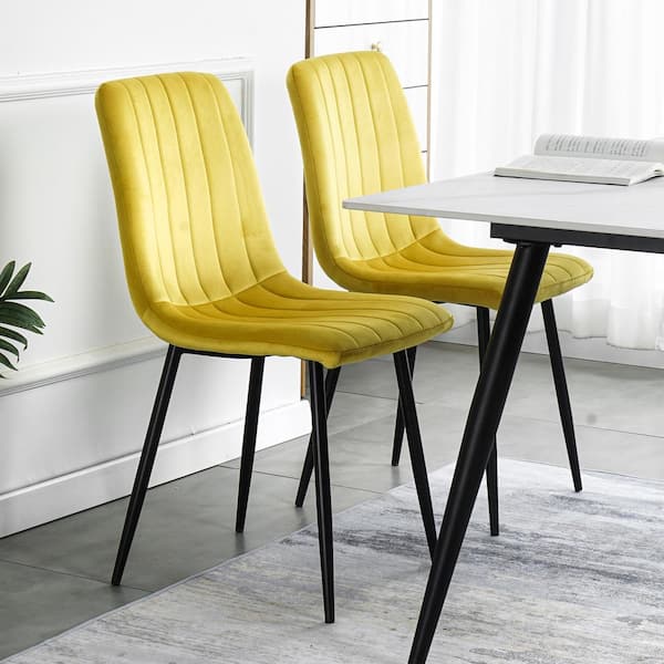 Seafuloy 34.84 in. Yellow Velvet Metal Legs Dining Side Chair with Cushion Seat Back (Set of 4)
