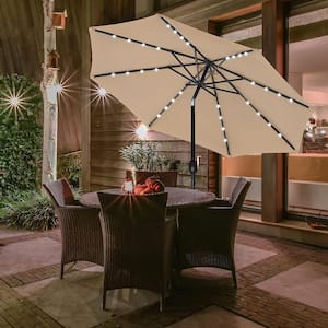 9 ft. Brown Solar Umbrella 32 LED Lighted Patio Umbrella Table Market Umbrella with Push Button Tilt/Crank