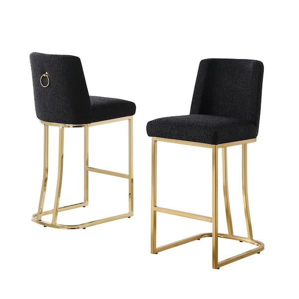 Raven Black Boucle Fabric Counter Height Stool (Set of 2) With Gold Chrome Legs