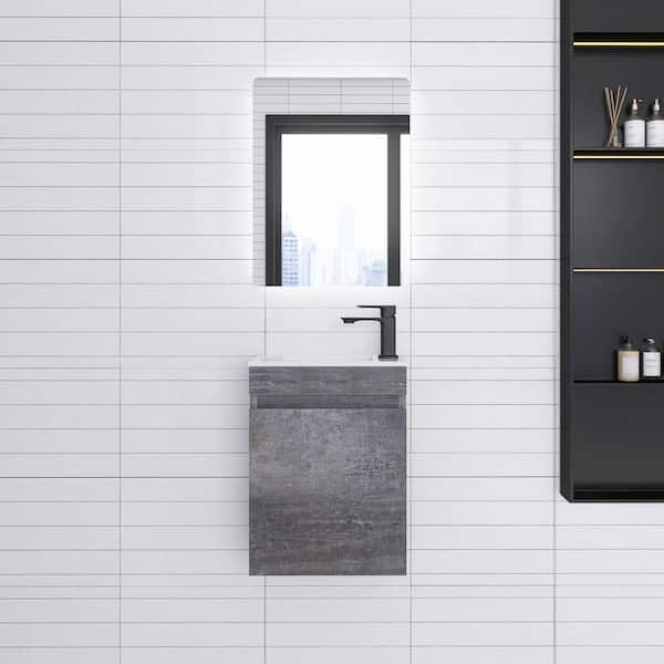JimsMaison 16 in. W x 9 in. D x 22 in. H Single Sink Wall-Mounted Bath Vanity in Cement Grey with White Resin Top