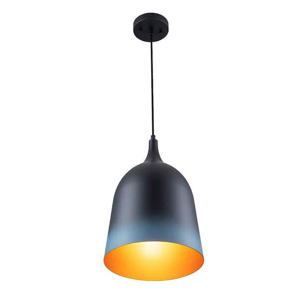 Gainell 60-Watt 1-Light Modern Matte Black&Gradient Blue Cylinder Pendant Light