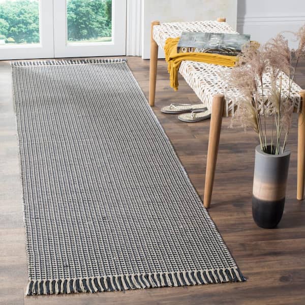 Montauk Ivory/Navy 2 ft. x 14 ft. Multi-Striped Solid Color Runner Rug