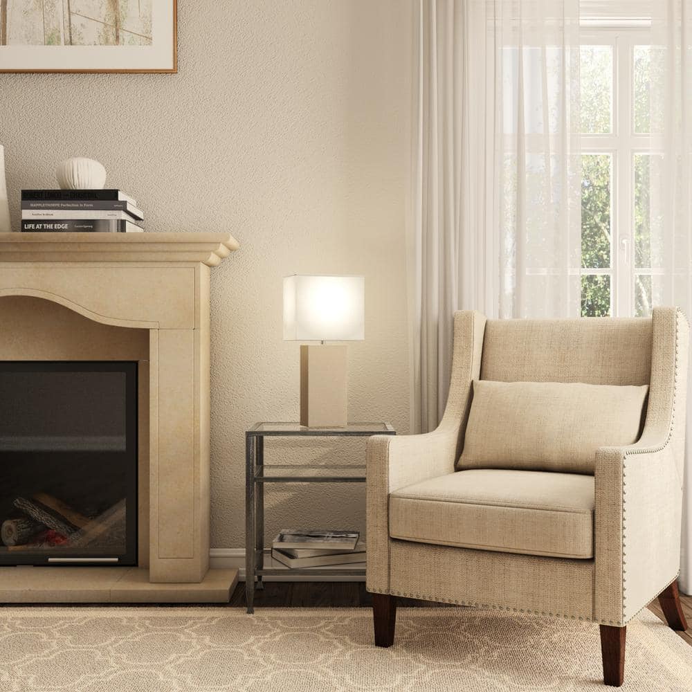 White Modern Leather Nightstand Lamp with Rectangular Shade