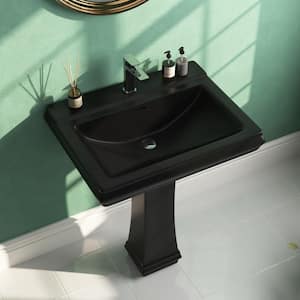 Apex 26.38 in. W x 19.69 in. D Black Vitreous China Rectangular Pedestal Combo Bathroom Sink with 1 Faucet Hole