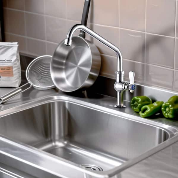 Single Handle Deck Mount Commercial Brass Standard Kitchen Faucet with 10 in. Swivel Spout in Polished Chrome