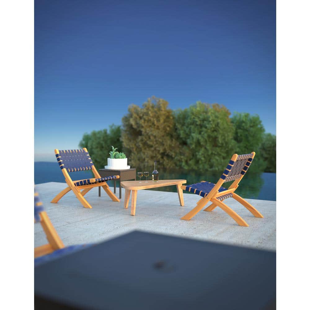 Navy Blue Woven Acacia Wood Folding Chair