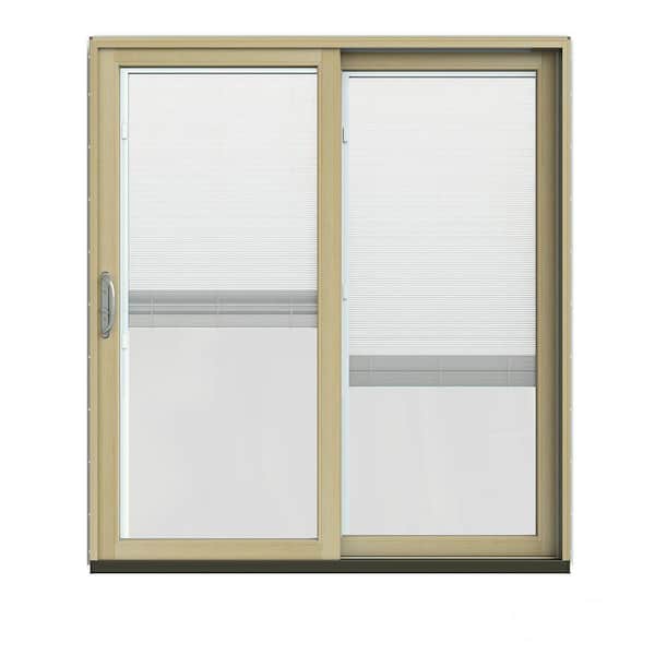 JELD-WEN 72 in. x 80 in. W-2500 Contemporary Vanilla Clad Wood Right-Hand Full Lite Sliding Patio Door w/Unfinished Interior