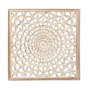 36 in. x  36 in. Wood Brown Handmade Intricately Carved Floral Wall Decor with Mandala Design