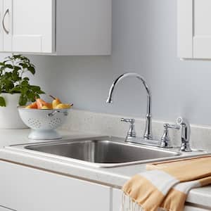 Fairway Double-Handle Standard Kitchen Faucet with Side Sprayer in Polished Chrome