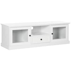 Modern 55 in. White TV Stand with 1 Storage Drawers Fits TV's up to 60 in. with Glass Doors