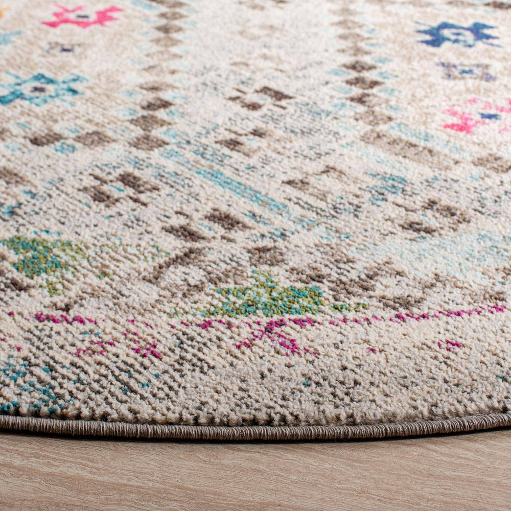Handmade Round Grey and Yellow Stain-Resistant Rug