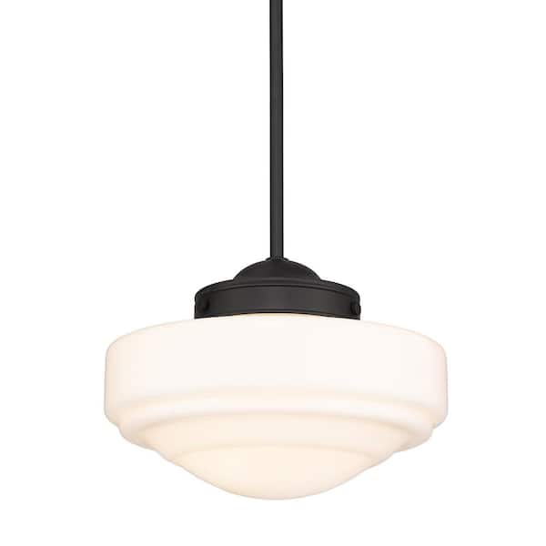 Golden Lighting Ingalls 1-Light Matte Black Medium Pendant with Glass Shade