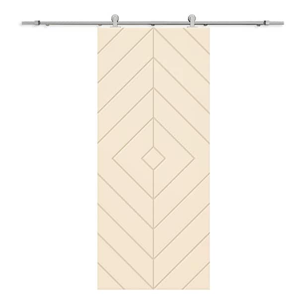 CALHOME Diamond 30 in. x 84 in. Fully Assembled Beige Painted MDF Modern Sliding Barn Door with Hardware Kit