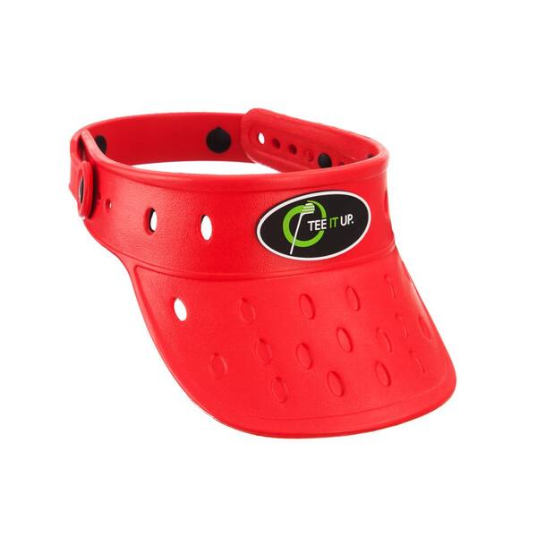 Tee It Up. Protactive Red Foam Hat Visor Plastic Button Adjustable Lightweight Durable Anti Mold Removable Rubber Logo Float