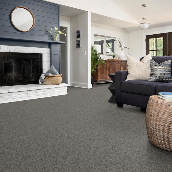 Alpine - Brushed Nickel - Gray 15 ft. 17.3 oz. Polyester Texture Installed Carpet