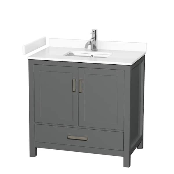 Wyndham Collection Sheffield 36 in. W x 22 in. D Single Bath Vanity in Dark Gray with Cultured Marble Vanity Top in White with White Basin