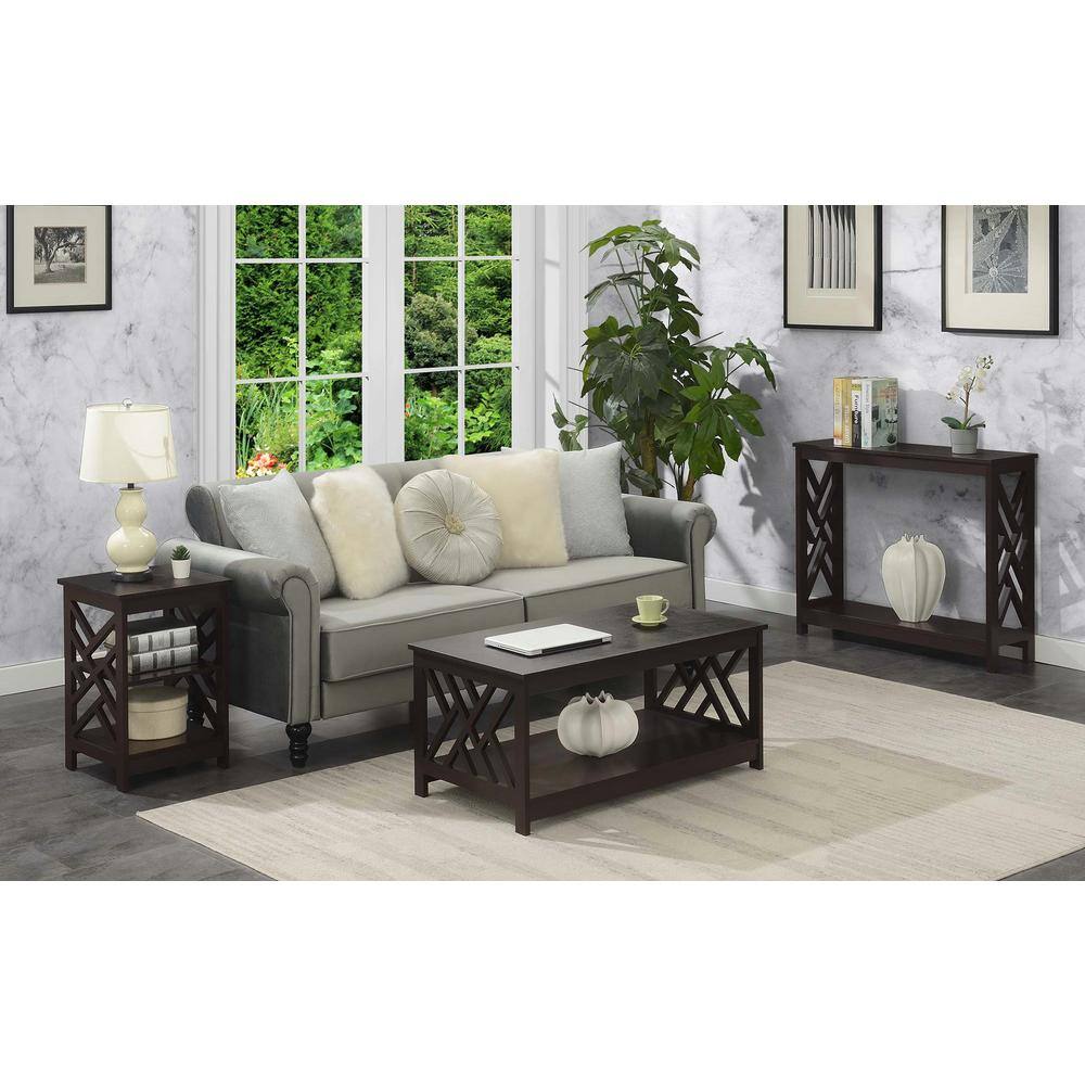 Espresso Titan Rectangular Coffee Table with Geometric Shelf