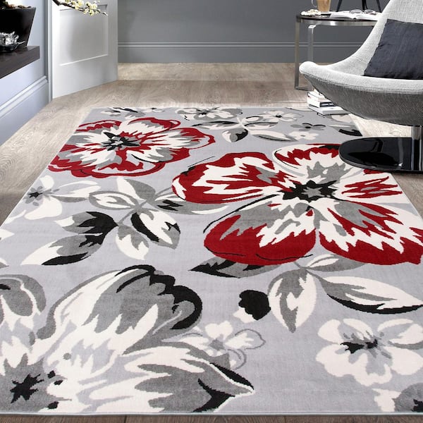 Red 5 ft. x 7 ft. Floral Indoor/Outdoor Polypropylene Area Rug